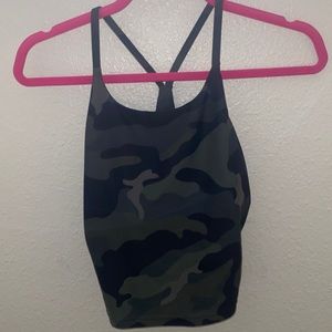 Army print workout top with built in bra